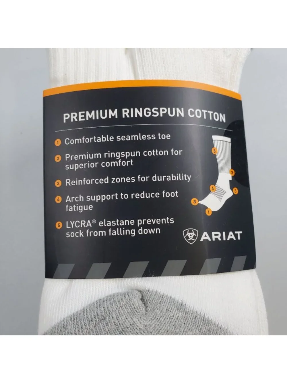 ARIAT 3 Pack White Work Premium Ringspun Cotton Socks Men Size Medium NWT